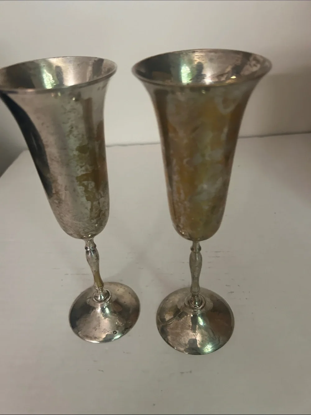 Silver-Tone Fluted Champagne Flutes - Pair